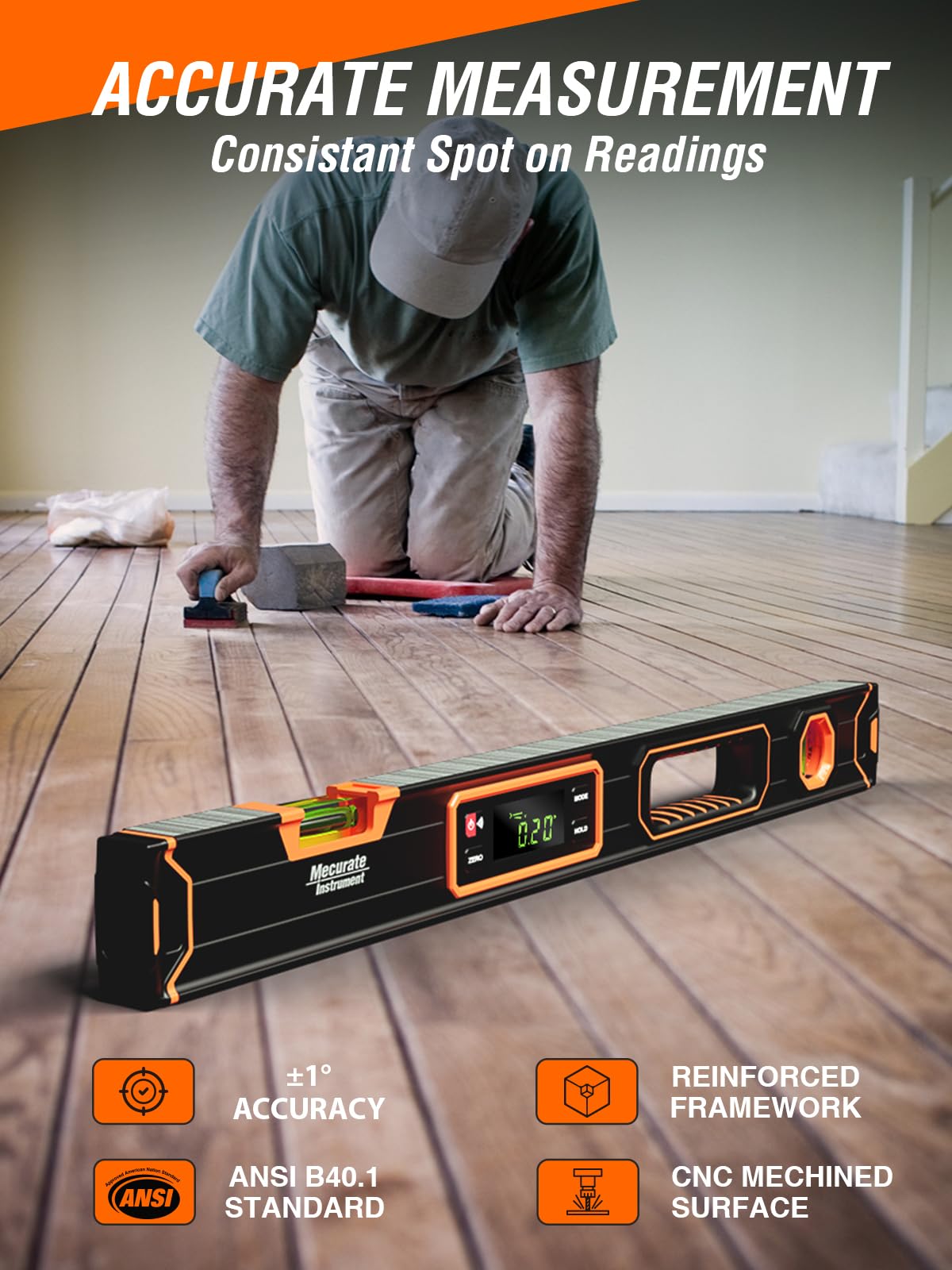 Mecurate 24-Inch Digital Level, Professional Smart Precision Torpedo Level Tool, Bright LCD Display, Audible Alerts - Image 2