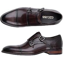 Men Double Monk Strap Shoes Cap Toe Almond Toe Polished Full Grain Calfskin Leather Adjustable Buckle Slip On Dress Hand Stitched Formal Business Wedding Office Shoes