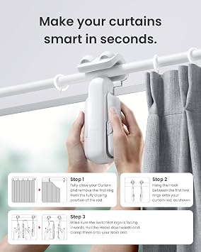 SwitchBot Smart Automatic Curtain Opener for Curtain Rods, Bluetooth App & Timer Control, Quiet Motor for Heavy Curtains (33 lbs), Works with Alexa, Google Home & Apple Home (Hub Required)