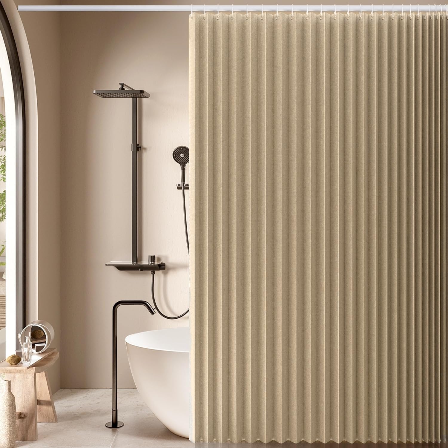 Custom Wide Large Linen Waterproof ，Mould Weights Shower Curtains，Suitable for Bedroom, Living Room, Bathroom partitions-Light Brown- 70x200cm