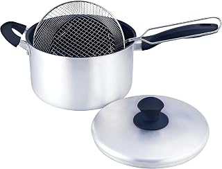 Royal Cuisine 22Cm Aluminium Deep Frying Chip Pan with Basket and Lid Induction Bottom Non-Stick Chip Fryer Silver Matt Finish Body