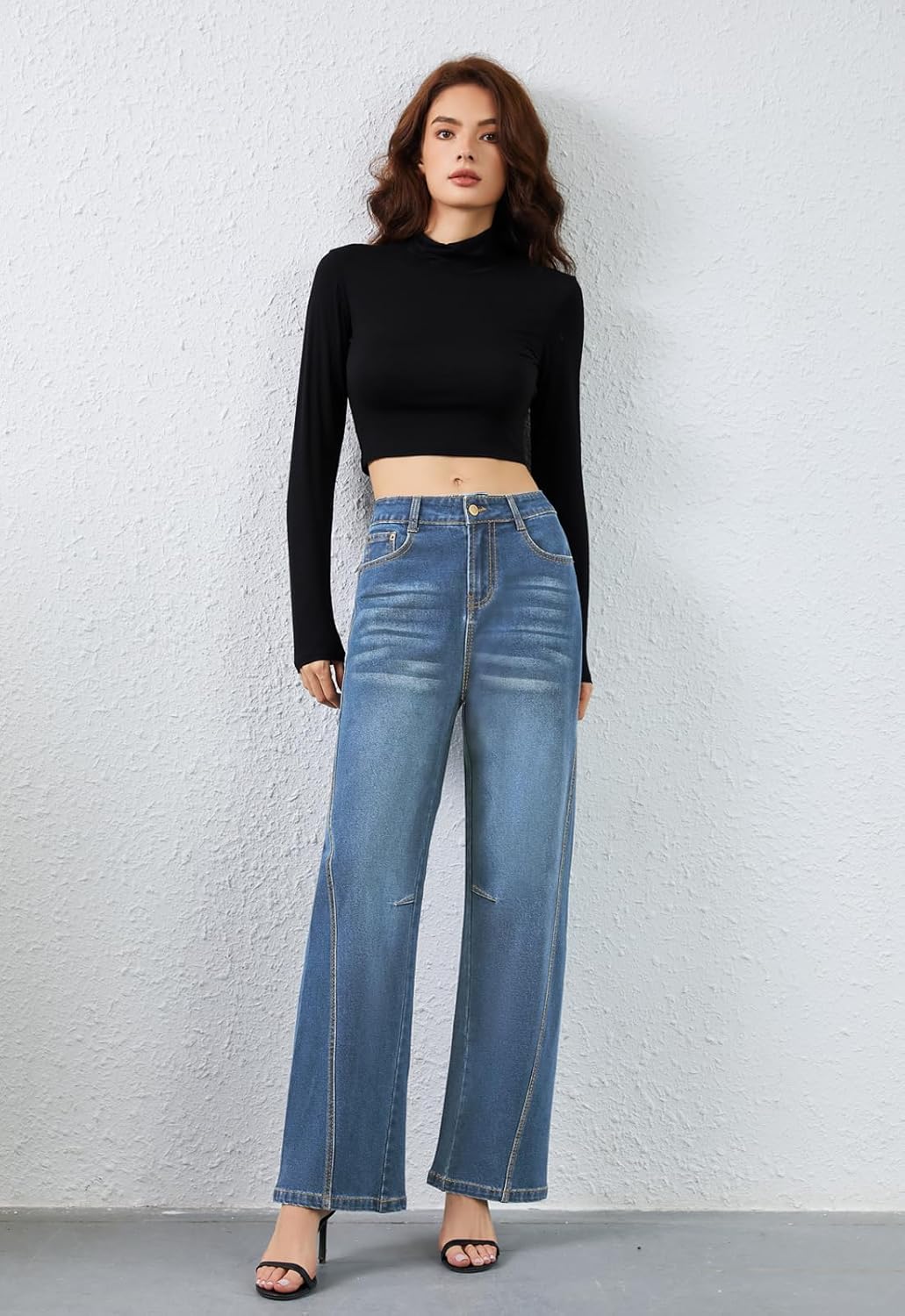 Metietila Women’s Baggy Jeans High Waisted Wide Leg Jeans Patch Pocket Stretch Denim Pants Casual Comfort - Image 4