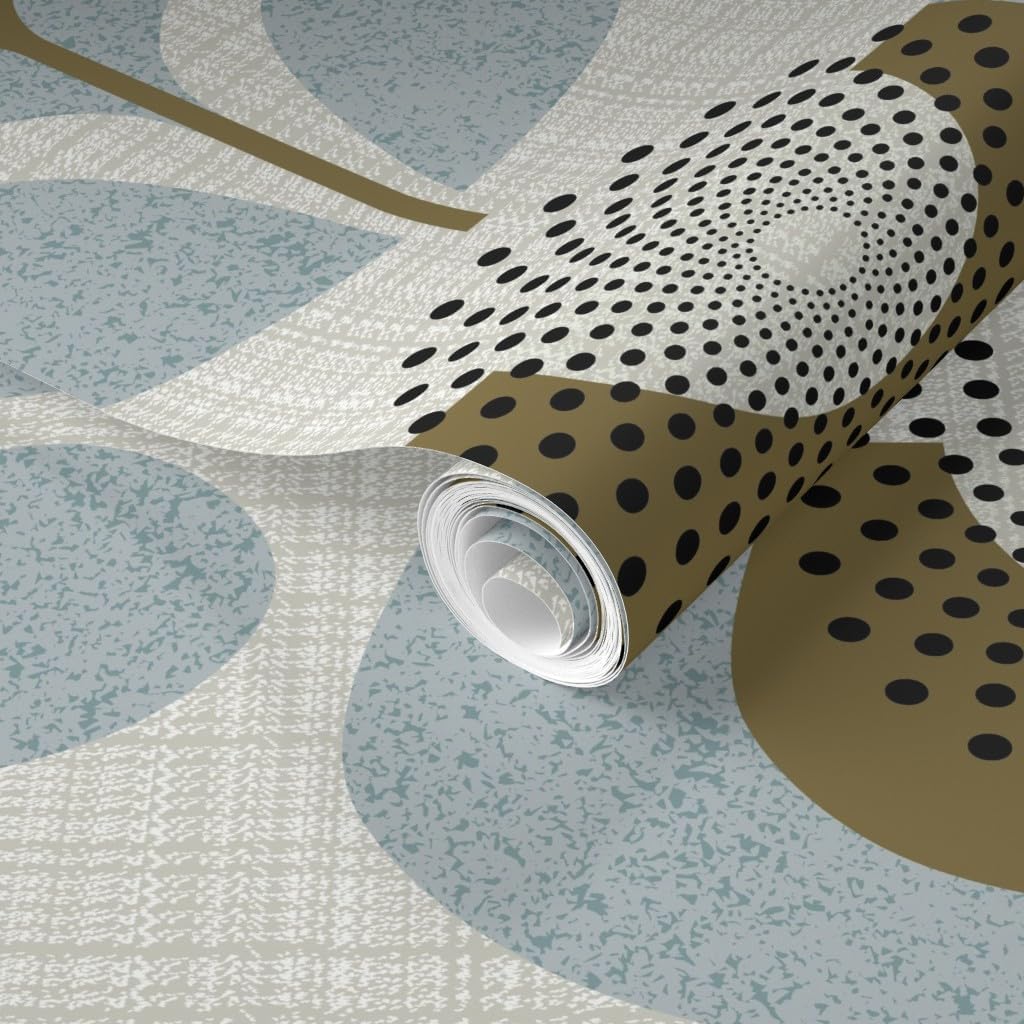 Removable Wallpaper Swatch - Grey Neutrals Flowers Geometric Earth Shapes 70S 60S Scandinavian Seventies Scandi Mid Century Custom Pre-Pasted Wallpaper by Spoonflower