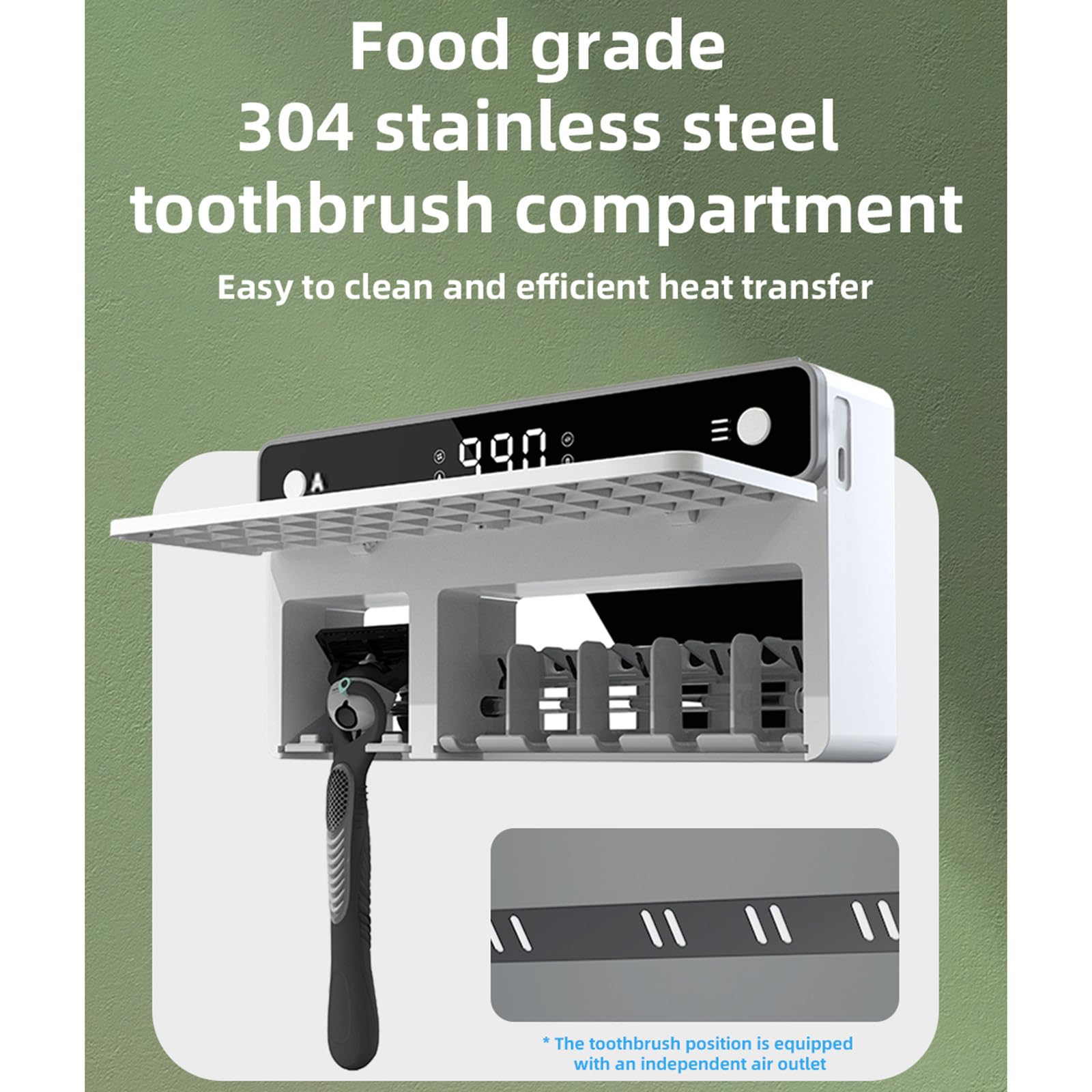 Cepillo de Dientes Inteligente, esterilización UV, Secado, circulación automática, Soporte montado en la Pared, Cepillo de Dientes, artículos de baño Inteligentes,White