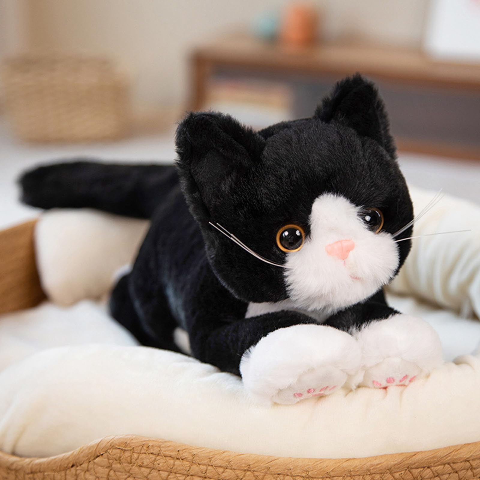 ZBELLO Cat Plush Toy,50 cm Realistic Cat Plush Toy,Cute Soft Stuffed Animal Pillow Plush Doll,Children Stuffed Animal Toys Gifts for Boys and Girls (Black and white)