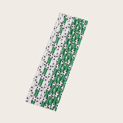 Miniatura 7 de CTIGERS Pajitas de papel para fiesta de fútbol americano, patrón negro y verde, 2 colores mixtos, biodegradables, caja de 100
