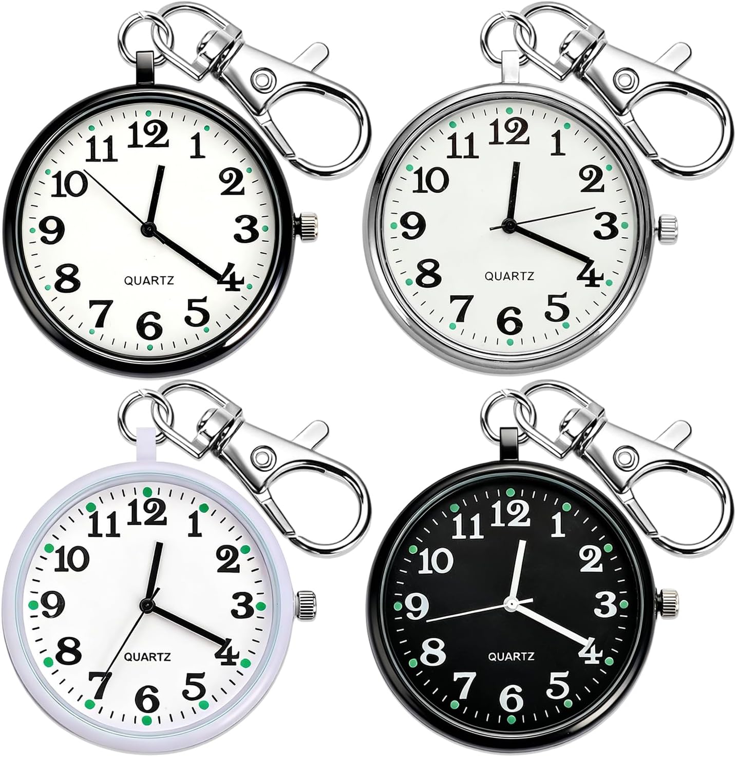 Quartz Pocket Watch, Portable Clip on Watch with Keychain Outdoor for Men and Women