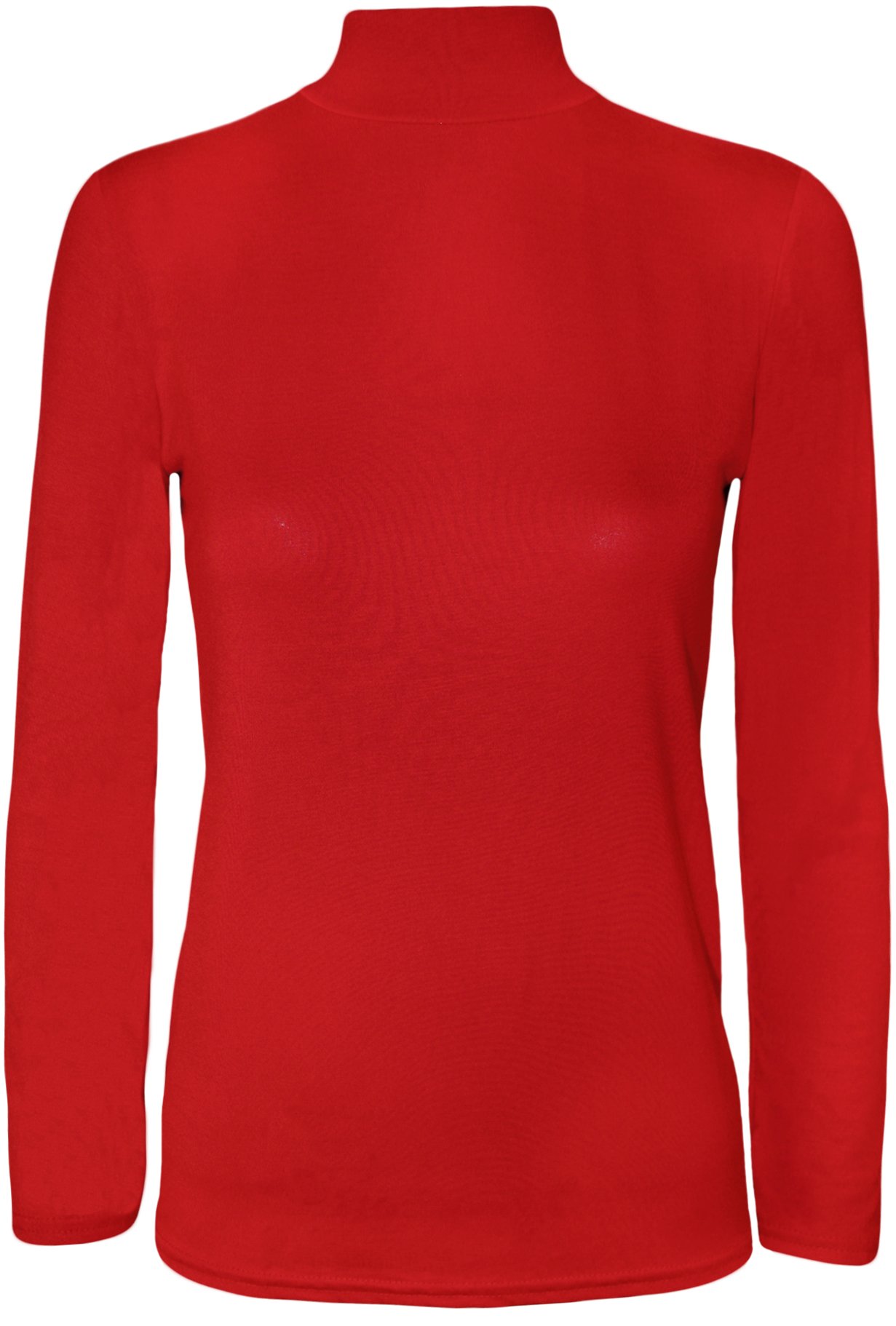 Wearall Women's Red Plain Turtle Neck Long Sleeve Thin Jersey Stretch Top - 8-10