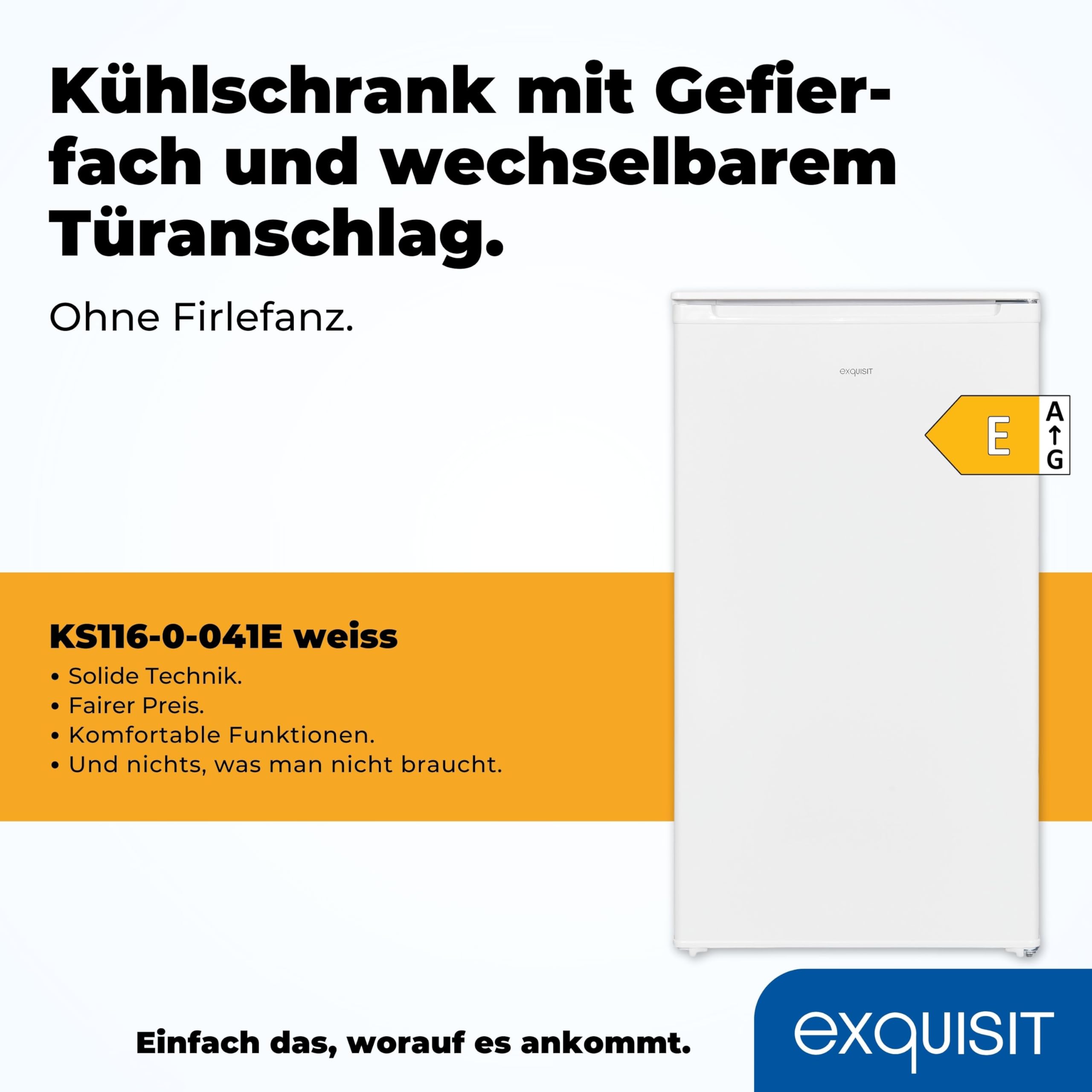 Exquisit KS116-0-041E Kühlschrank, 48cm breit, 90 L, LED-Beleuchtung, weiß