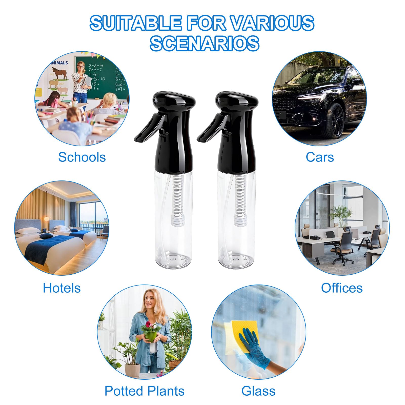 2 Piezas Botella Pulverizadora Ultrafina, Pulverizadores Continuos, Spray Bottle Antigoteo de 300ml, Pulverizador de Agua, spray bottle para Cabello, Plantas y Limpieza, Negro y Blanco