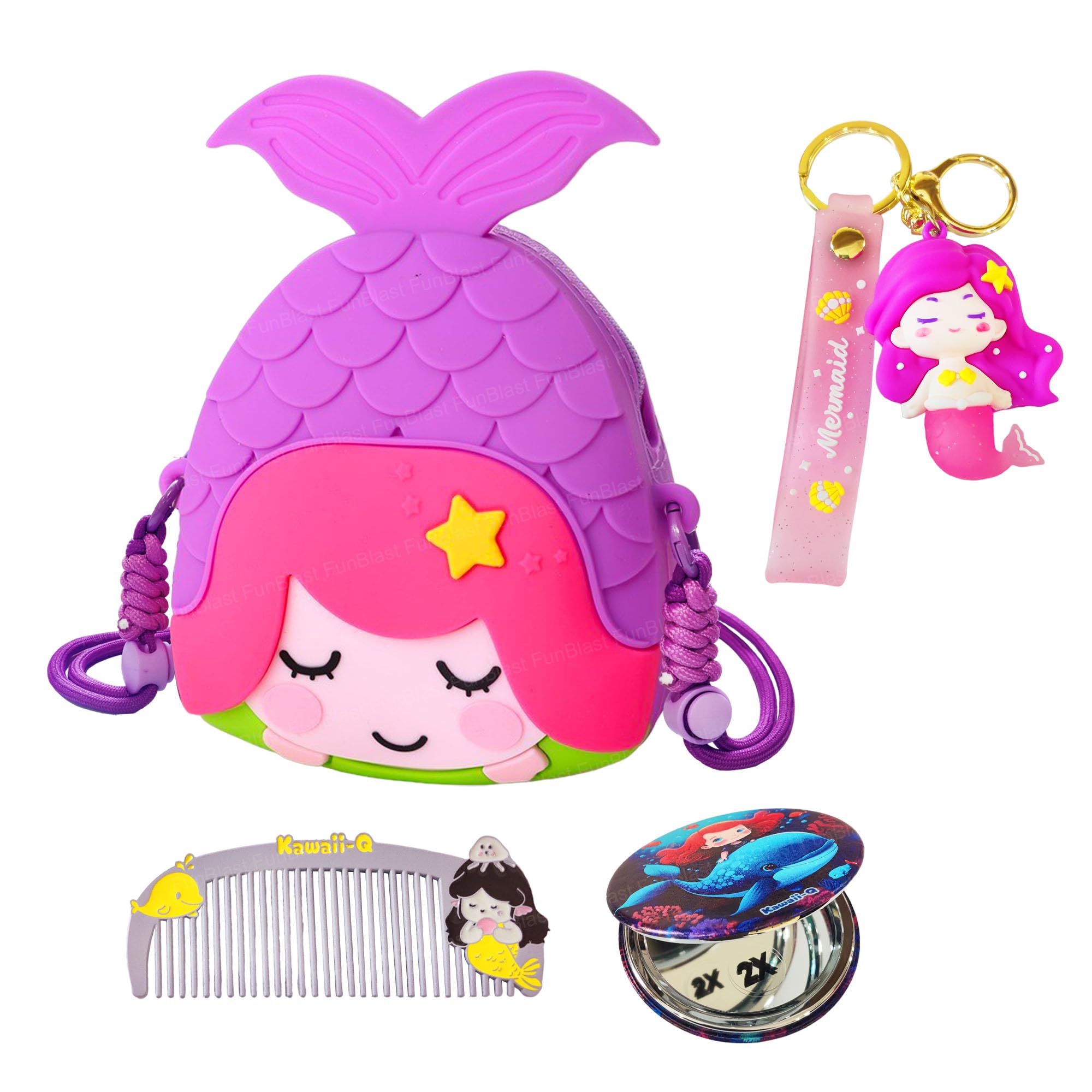 FunBlast Mermaid Sling Bag with Key Ring, Comb and Mirror – Silicone Mini Bag for Girls, Fancy Bag for Girls, Purse, Stylish Cross Body Bag with Adjustable Strap, Korean Bag for Girls (Purple) (B0CXSSL9Y5) Amazon Price History, Amazon Price Tracker