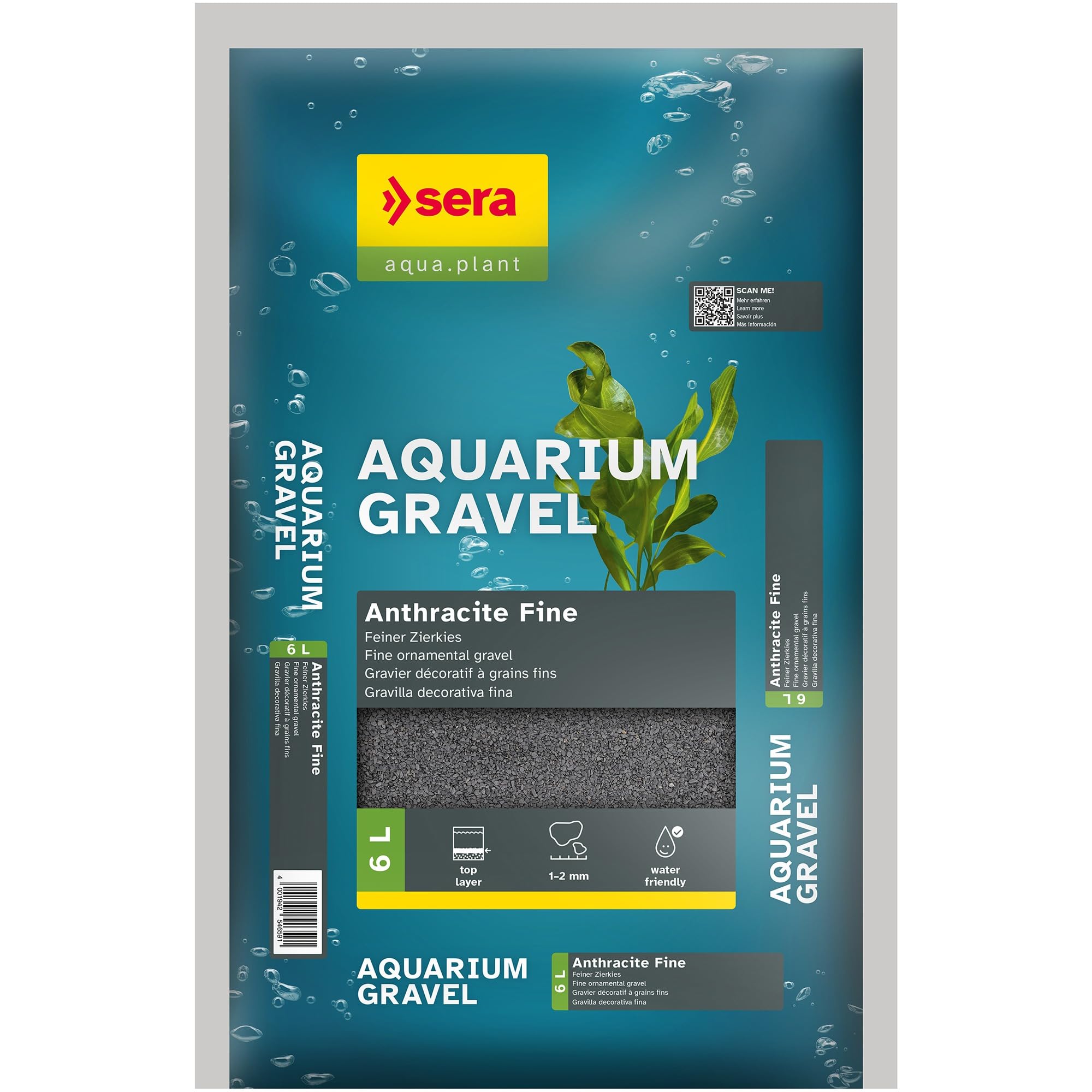 SERA Aquarium Gravel Anthracite Fine 6 L | Sustrat pour Aquariums d’Eau Douce| pour Poissons, Silures et Crevettes | Aspect Naturel