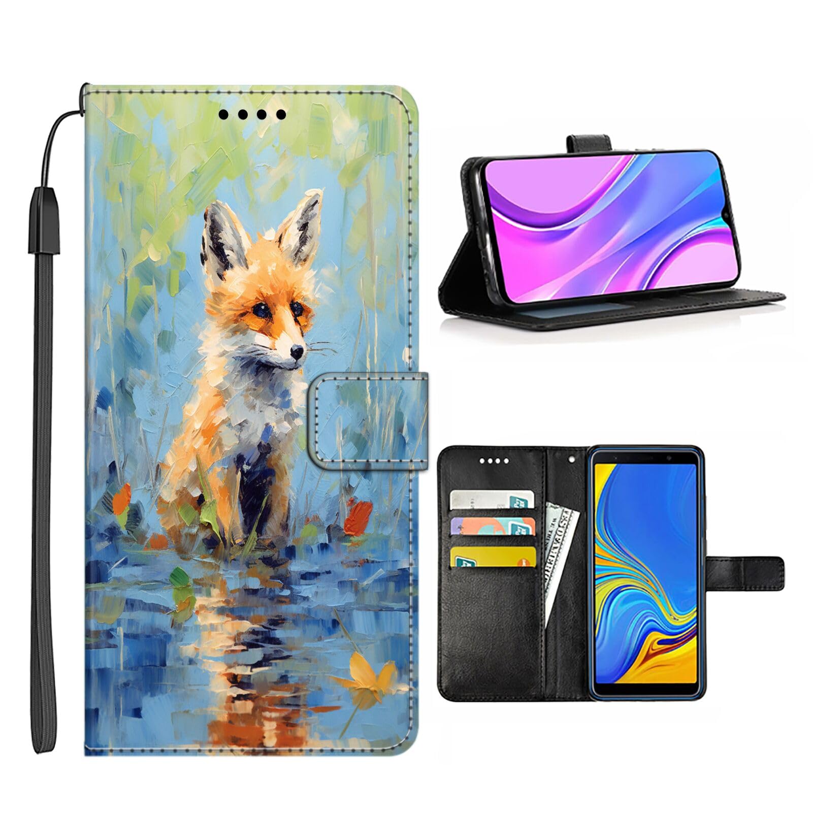 KUAVETO Wallet Case for Samsung Galaxy S8 with Fox-aa35 Pattern with Card Clip PU Leather Magnetic Detachable Stand Shockproof Wrist Strap Detachable Flip Cover for Samsung Galaxy S8
