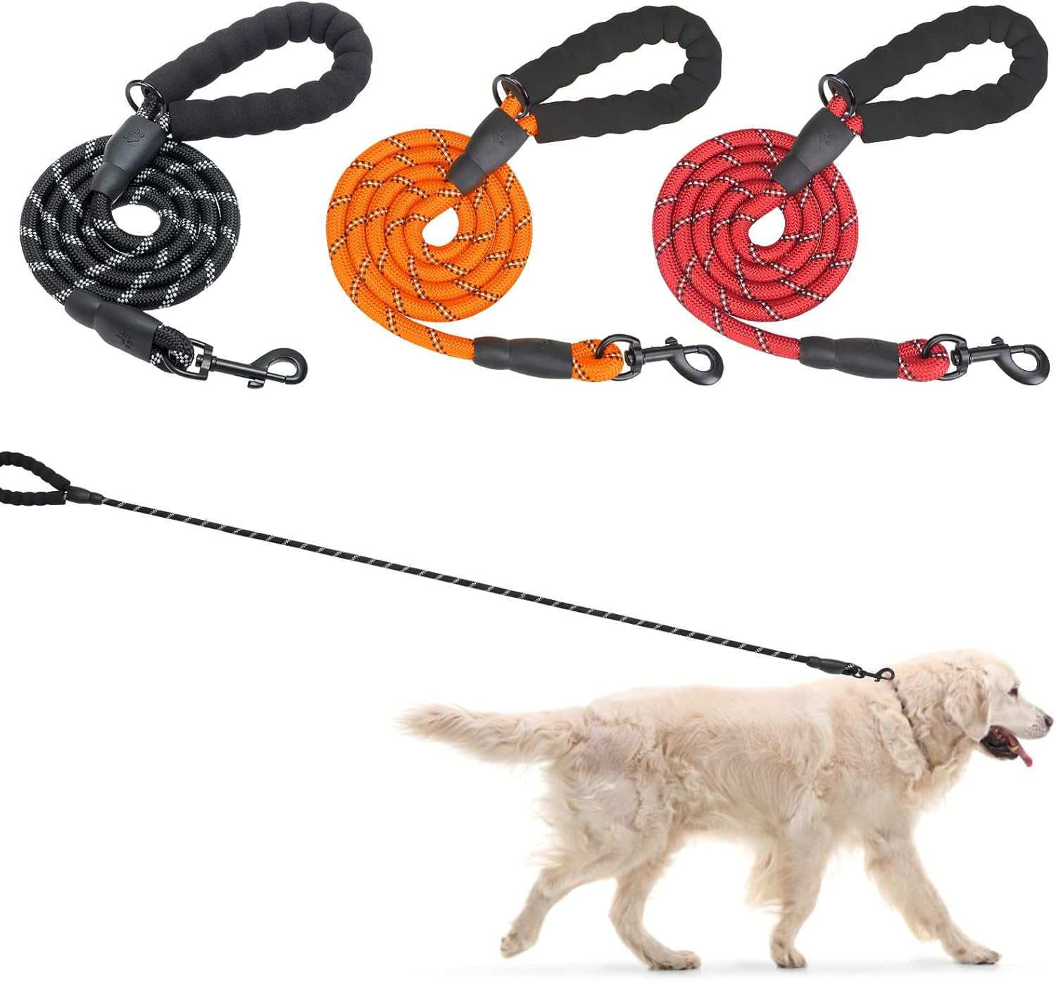 BEAUTYZOO Heavy Duty Rope Dog Leash 3 Pack, 6FT Nylon Pet