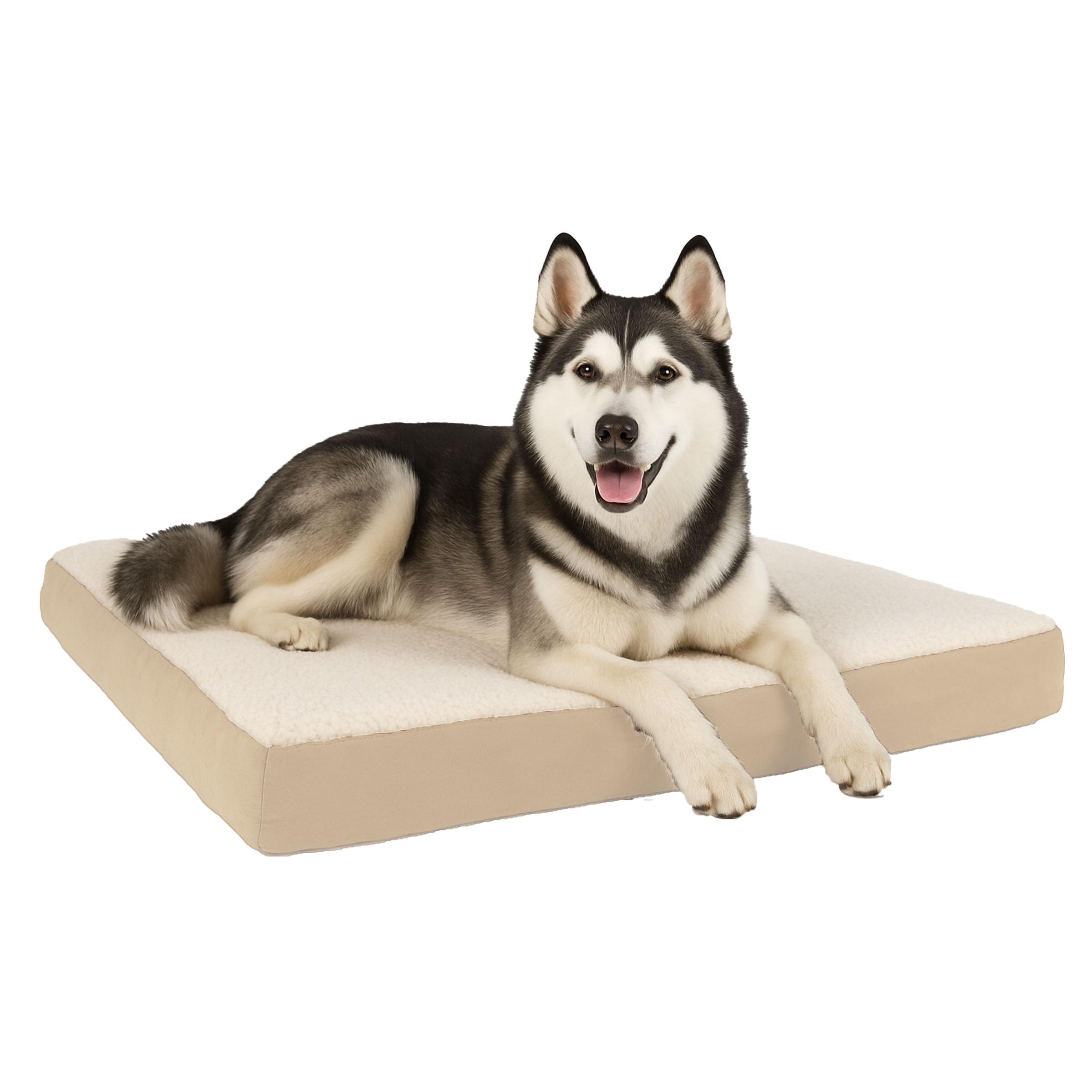 Petmaker Lit orthopédique pour chien – Tapis de cage en mousse à mémoire de forme à 2 couches avec housse Sherpa lavable en machine – Lit pour animaux de compagnie de grande taille pesant jusqu'à 45,4
