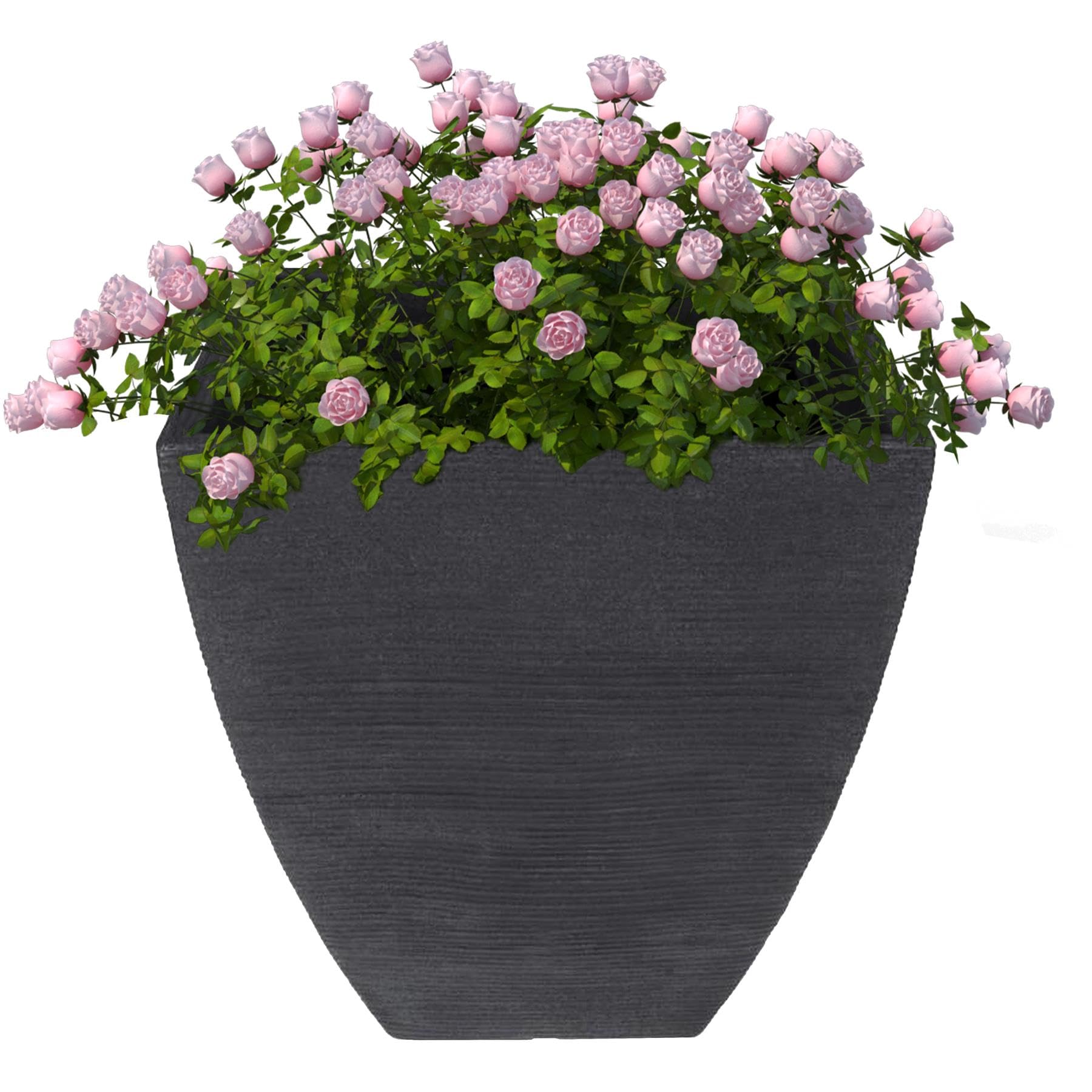 B&Q -  Large Flower Planter Pot Square Ribbed Pattern Anthracite Indoor Outdoor Garden