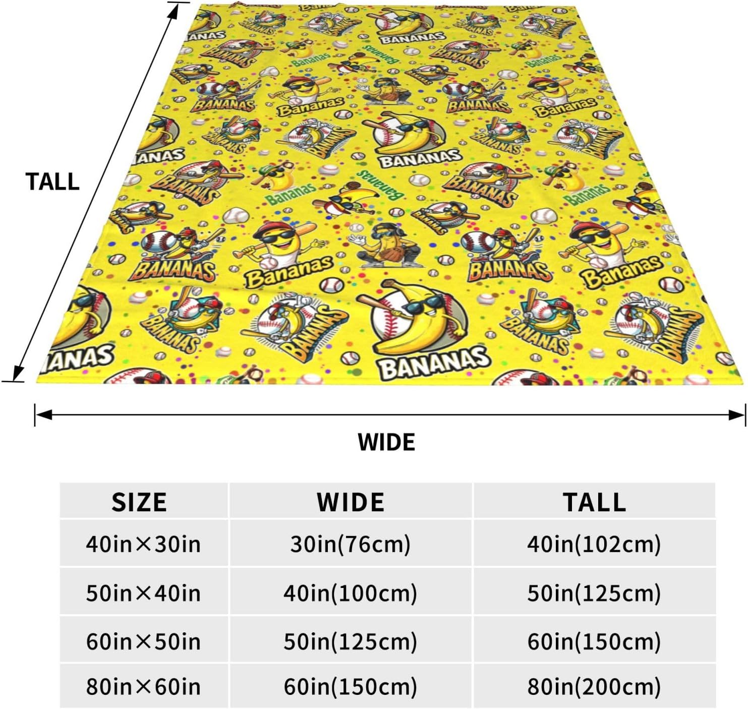 Funny Banana Baseball Blanket Ultra Soft Banana Throw Blanket 60"x50" Lightweight Flannel Fleece Blankets Bedding Sofa Couch Living Room 60"x50"