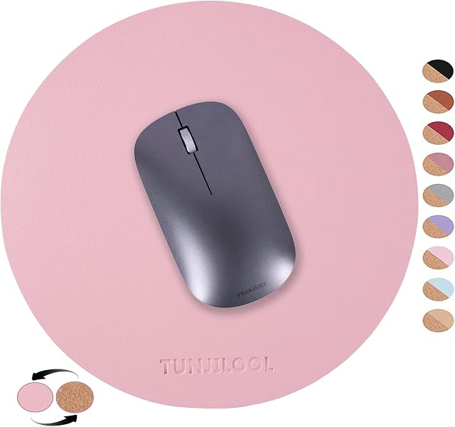 Mouse Mat, Mouse Pad, TUNJILOOL Small Round Mousepad, Natural Cork & PU Leather Non-Slip Waterproof Thin Mouse pads for Computers Laptop Office Home