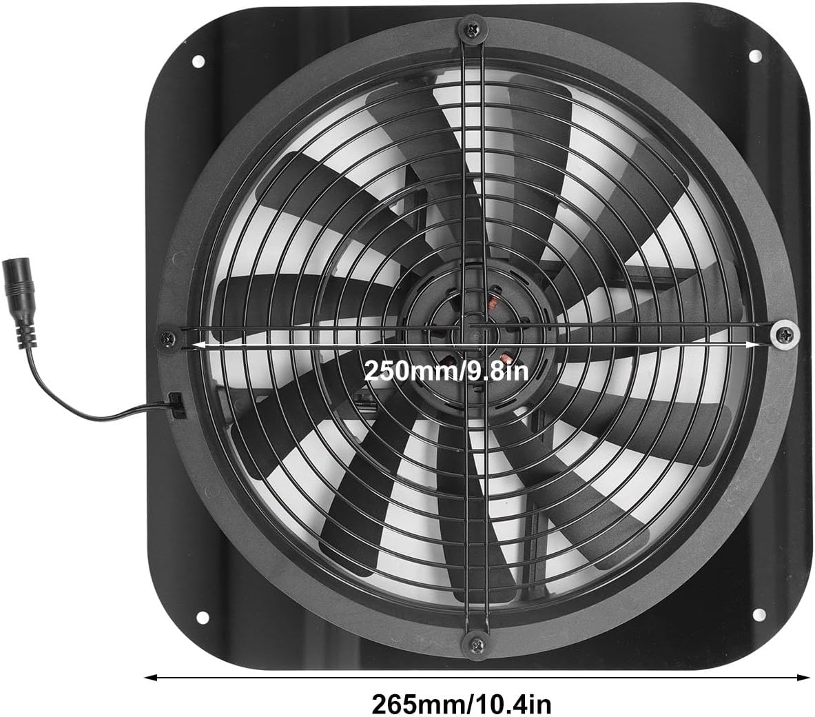 9.8in Solar Exhaust Fan, Stainless Steel Round Ventilation Vent Fan with 10.4 x 10.4in Holder for Outside Greenhouse