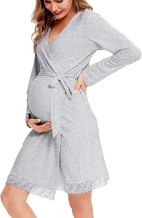 Women's Maternity Nursing Robe Pregnancy Hospital Breastfeeding Bathrobes 3 in 1 Labor Delivery Nightgowns