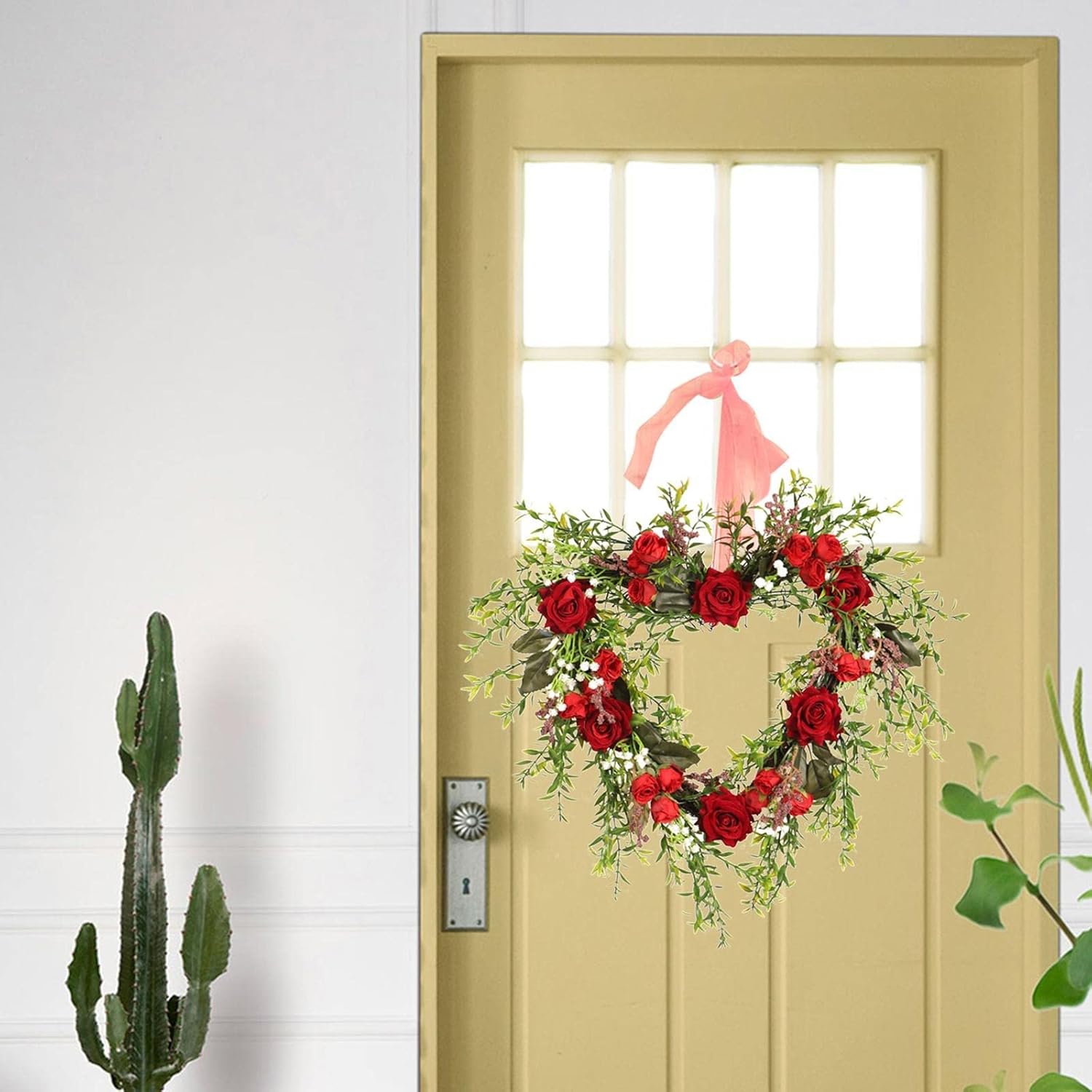 Artificial Wreath Wall Hanging Rose Flower Garland for Christmas Parties Valentine's Day Decorations