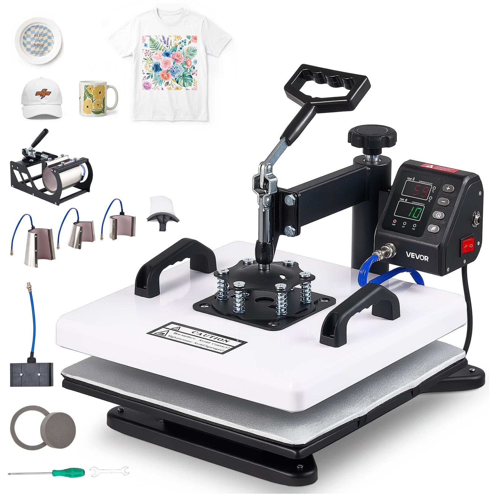 VEVOR Heat Press Machine, 15 x 15 in, 8-in-1 Multifunction, 360° Swing Away, Heat Up Fast and Even, Digital Precise Control, Sublimation Press Machine for T-Shirts, Mugs, Tumblers, Caps, Plates