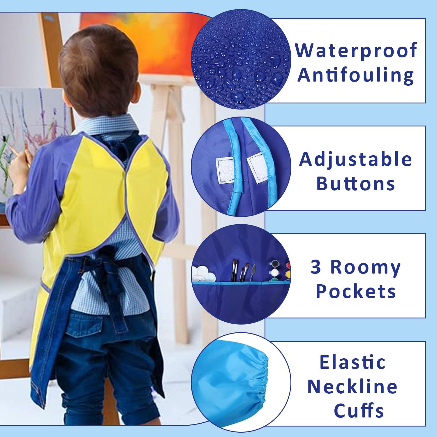 ZEACCT 2 Pack Waterproof Kids Art Aprons for Ages 2 to 6 Years Durable Craft and Painting Smocks for Children Ideal for Cooking Clay and Creative Activities - Image 3