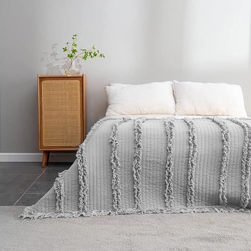 Manta acolchada ultra suave y prelavada de tamaño Queen para cama, manta decorativa con flecos y volantes, manta rústica lavada a la piedra para Manta acolchada ultra suave y prelavada de tamaño Queen para cama, manta decorativa con flecos y volantes, manta rústica lavada a la piedra para