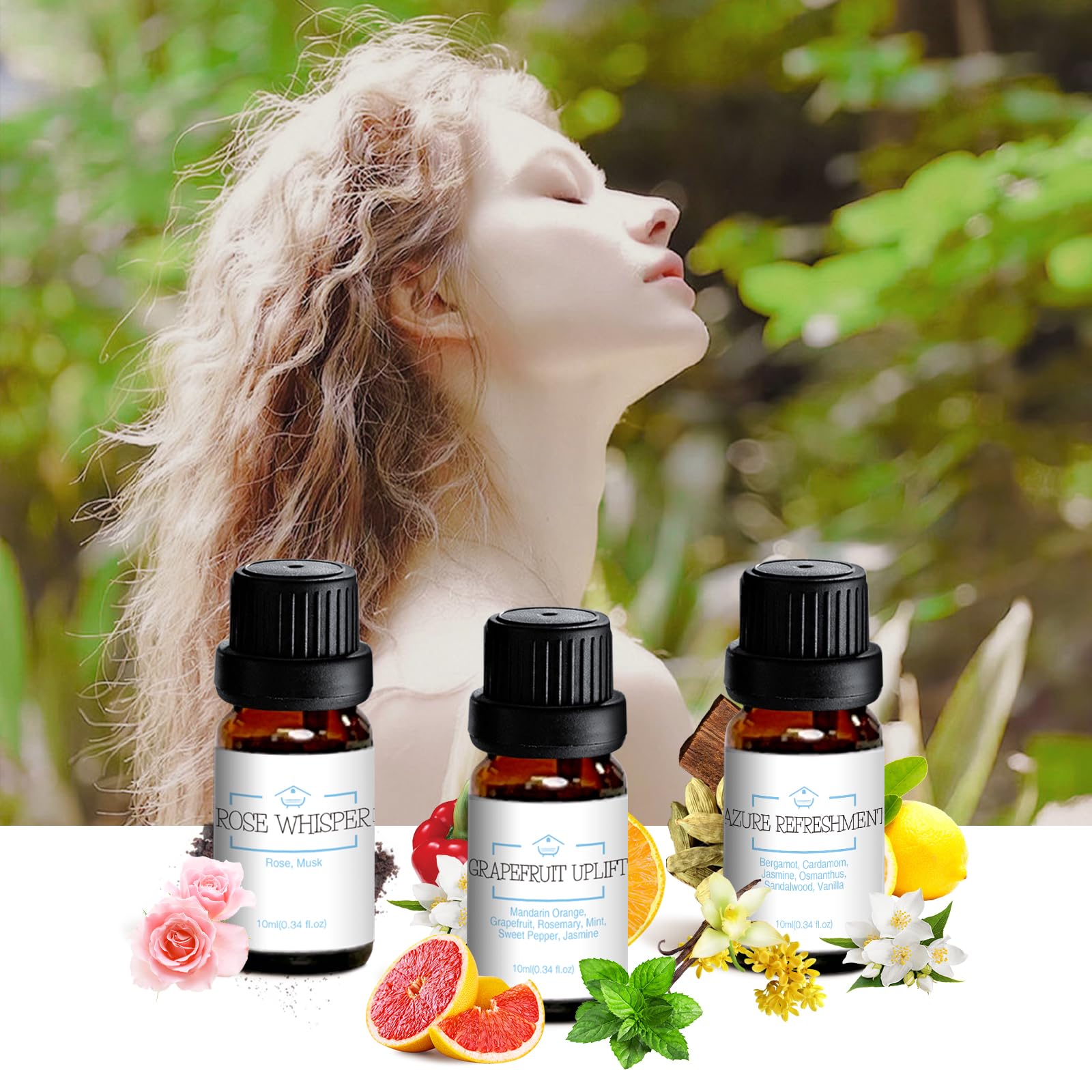 LOXIM Difusor de aromaterapia, con Daytime Calm Aceites Esenciales, Set de 3 x 10 ml, nebulizador de Aroma con atomización ultrasónica, difusor de Aroma sin Agua, inalámbrico, con batería