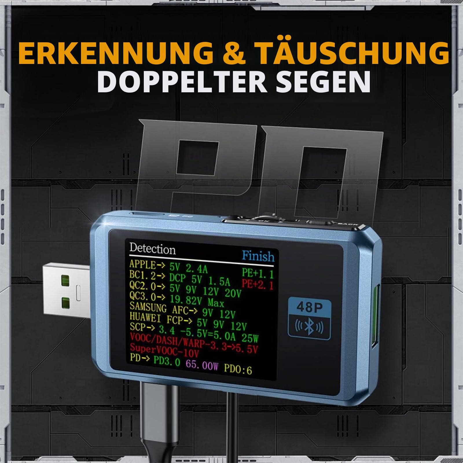 USB Tester Messgerät, USB Spannungsprüfer, USB-A/Micro-USB/Type-C Strommessgerät, PD Amperemeter Messgerät Digital Power Meter Farbe Display Spannung Strom Multi-function, Silber ohne Bluetooth