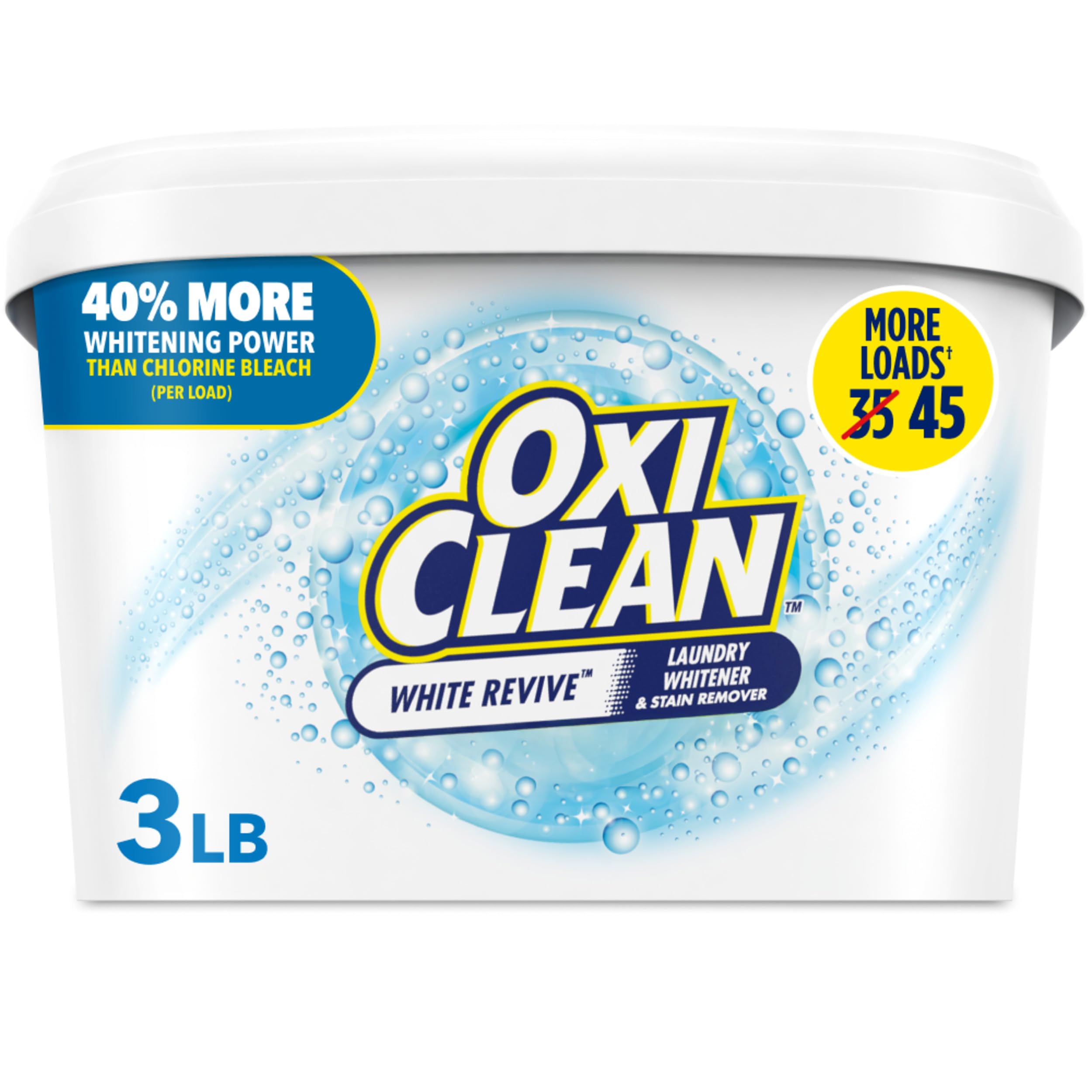 OxiClean White Revive Laundry Whitener and Stain Remover Powder, Alternative to Bleach for Laundry, 3 lb