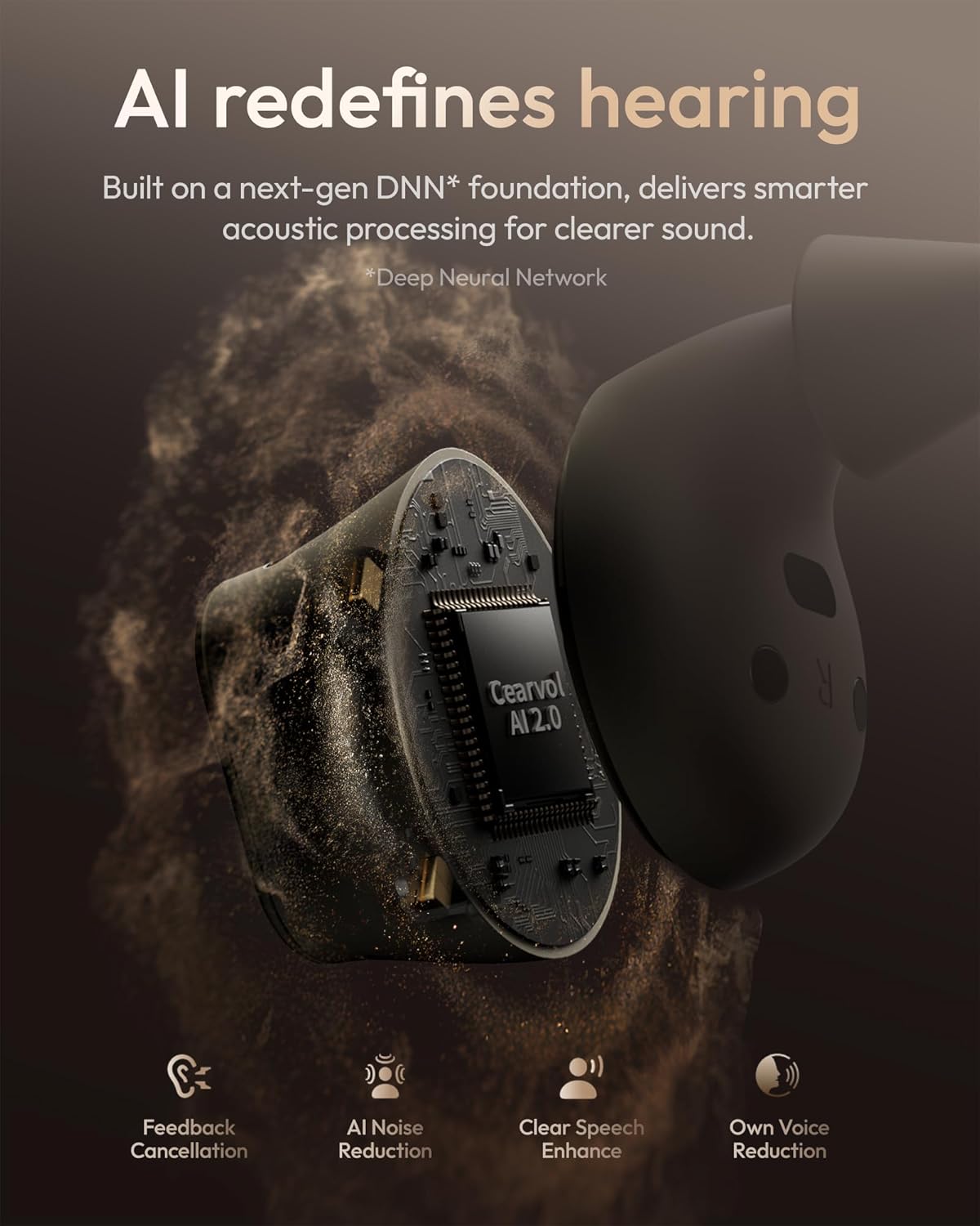 Wave Lite OTC Hearing Aids with Bluetooth, Rechargeable AI Noise Reduction & Direct TV AUX-in, App Control ITE Earbuds for Adults Seniors Mild to Moderate Severe Hearing Loss (Midnight) - Image 7