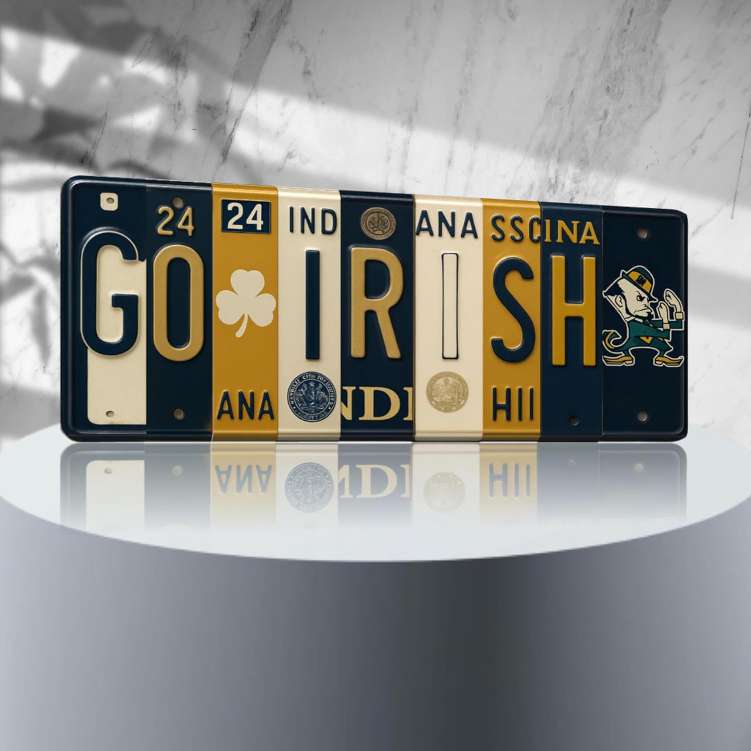 Notre Dame Fighting Irish Go Irish License Plate Sign - Metal Wall Art 16x6 Inch Aluminum - Navy Gold - Fan Cave Dorm Room Decor - UV-Resistant Ready to Hang College Wall Sign