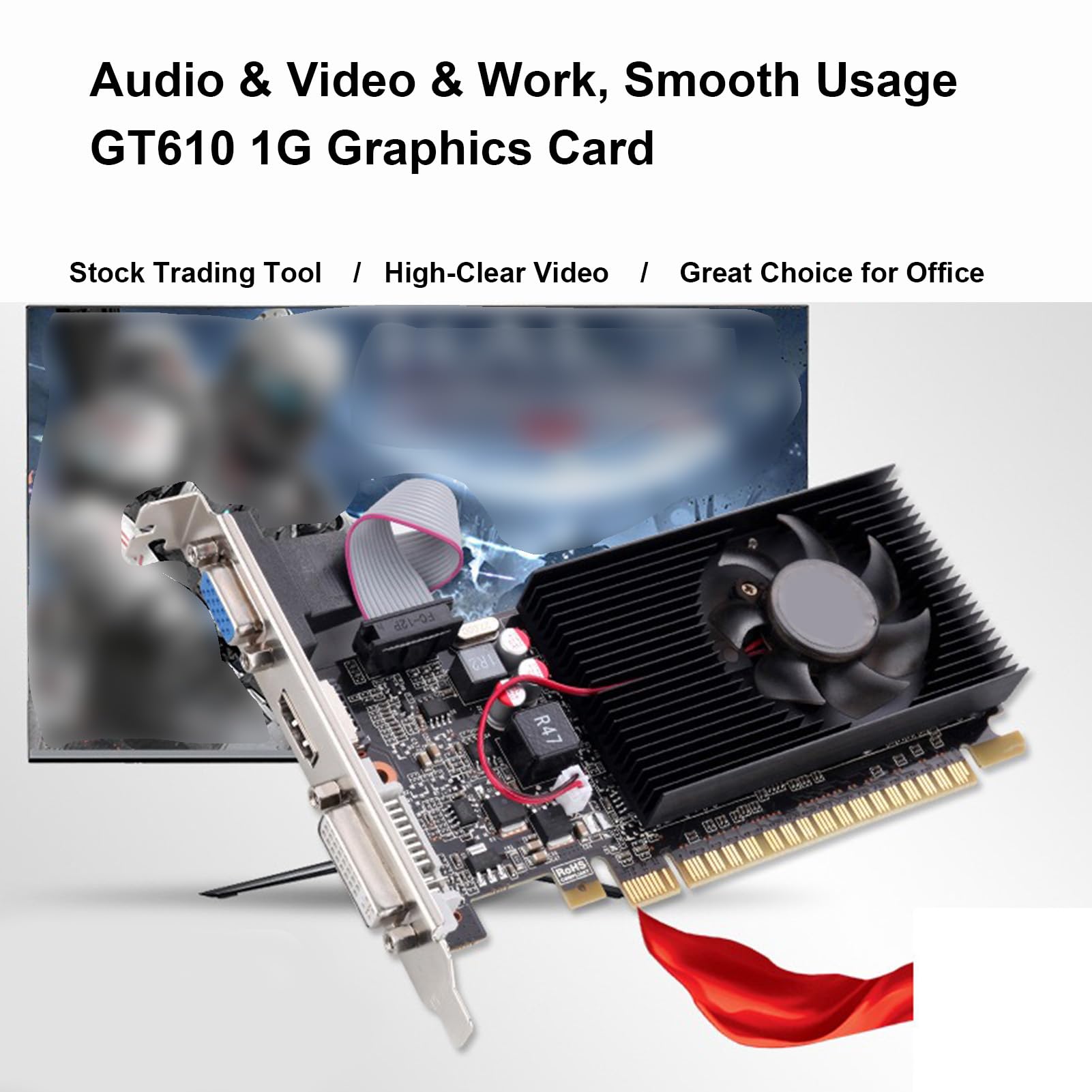 Walmeck Carte Graphique GT610 1 Go DDR3, Traitement Puissant d'image, Ports DVI VGA avec Ventilateur de Refroidissement de qualité, Petite Taille et Conception Légère