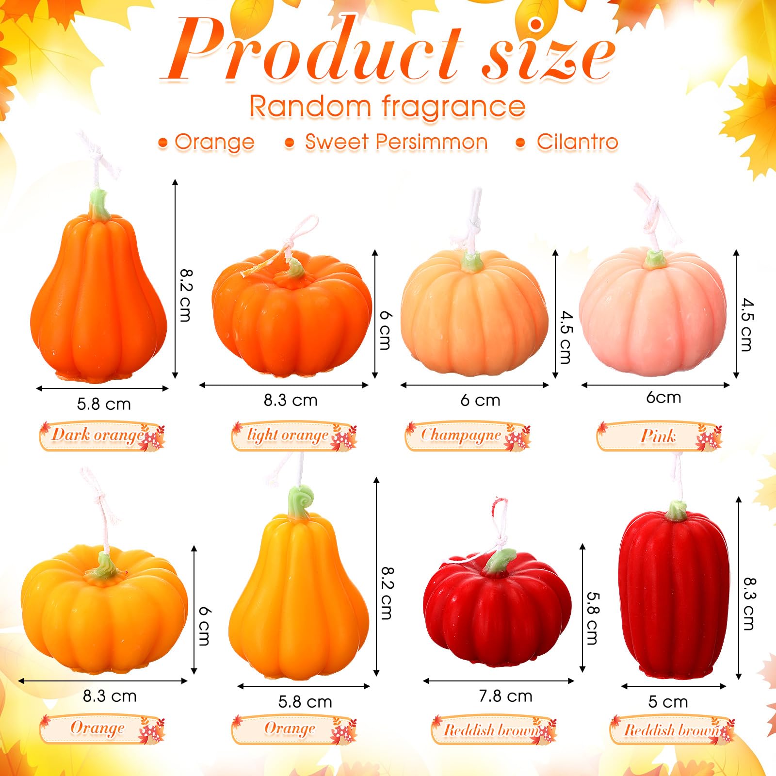 Conelist 8 Stück Herbstkerzen, Erntedankfest, Kürbisform, Soja-Duftkerzen, Herbst-Thema, Kürbis-Teelicht, handgefertigt, Wachs, Erntedankfest, Tischdekoration, Herbstkerzen, Erntedankfest, Herbstparty