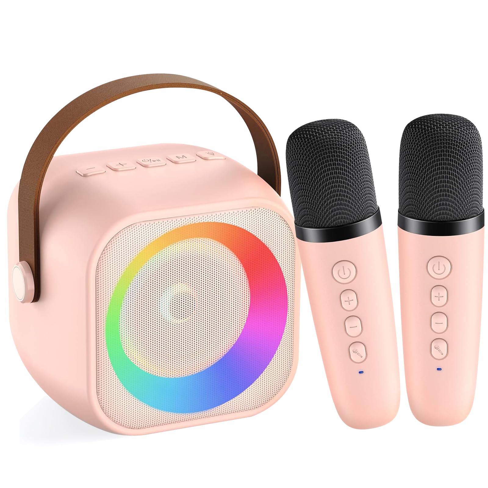 Karaoke Bambini con 2 Microfoni, Microfono Karaoke per Bambini e Adulti, Luci LED ed Effetti di Cambio Voce, Set di Microfoni e Altoparlanti Portatili, Regali per bambini 3-12 anni
