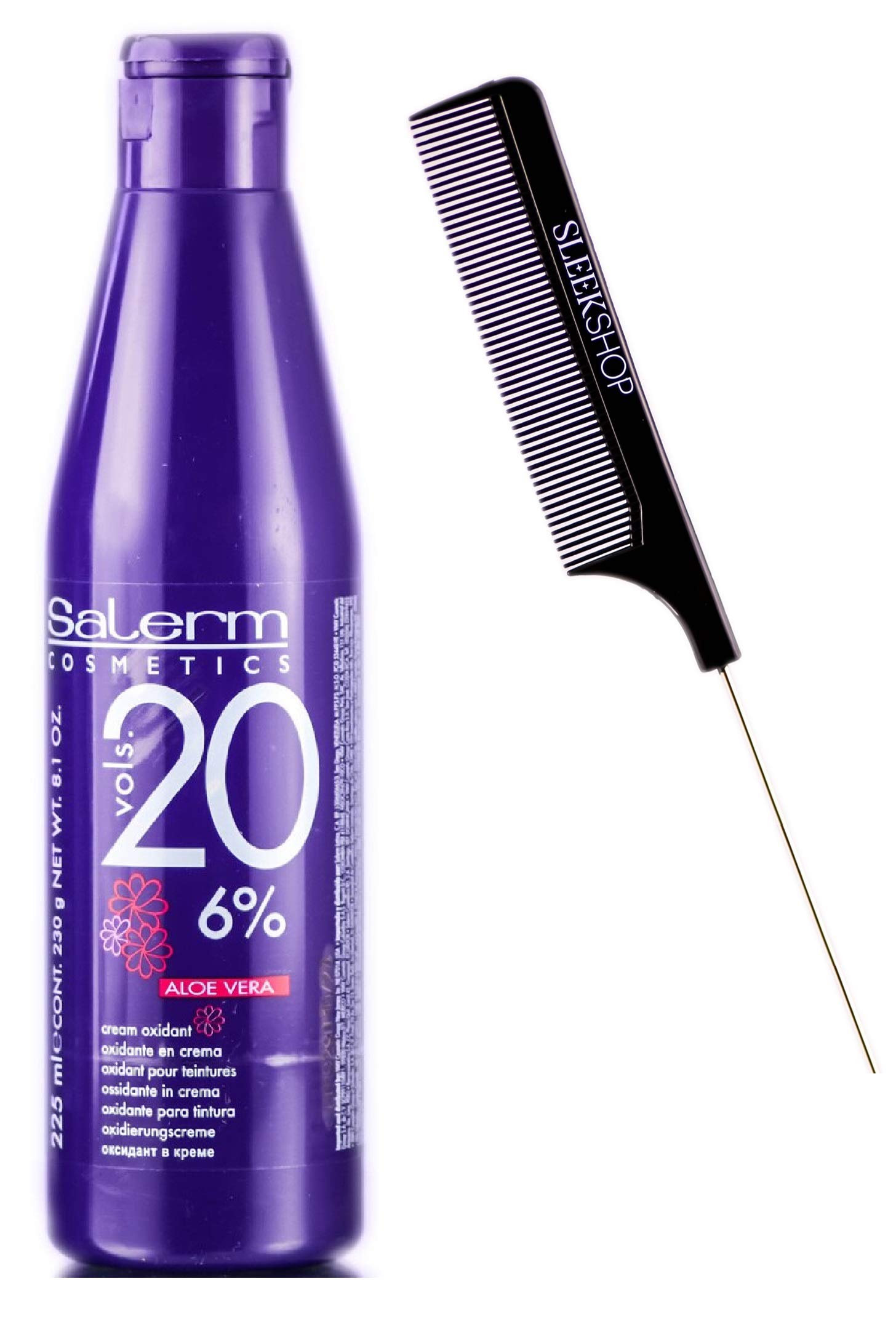Salerm Cosmetics ALOE VERA Developer Cream Oxidant (w/Sleek Comb) Hydrogen Peroxide Activator for Vision Hair Color Salermvision Haircolor Dye (20 Volume / 6% - 225 ml)