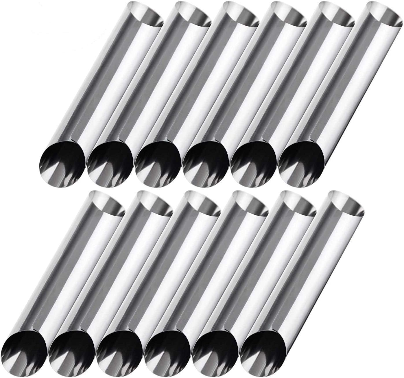 12 Pcs Non-Stick Cream Horn Cones Tubes Stainless Steel Screw Croissant Pastry Baking Moulds Set, Cannoli Form Roll Mould Shaper for Anniversary and Daily Use
