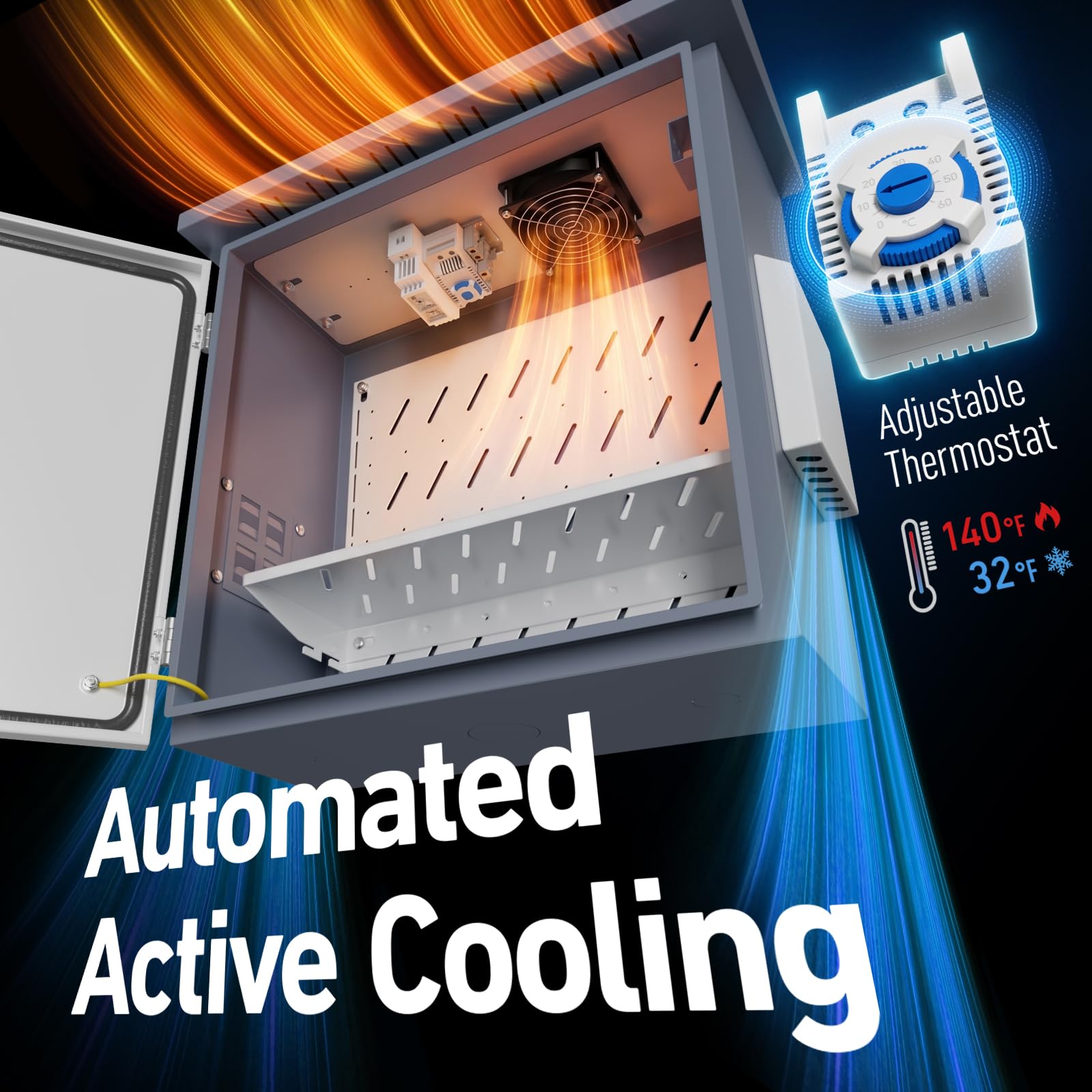 Outdoor Electrical Box with Thermostat Fan, IP65 Steel Enclosure — Amazon image 2