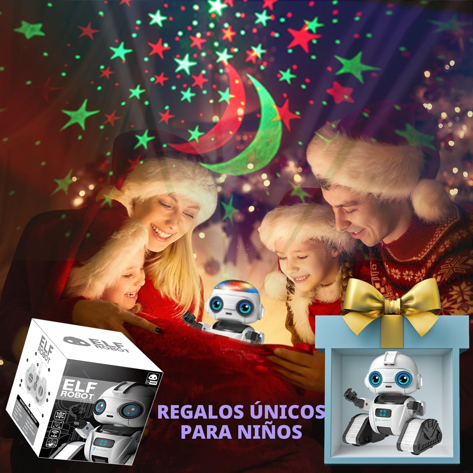 Aikmi Robot Juguete Recargable para Niños con Proyector Luz Nocturna | Robot juguete con sensor de gestos, música y proyector de luz nocturna. Excelente regalo para niños y niñas de 3 a 12 años