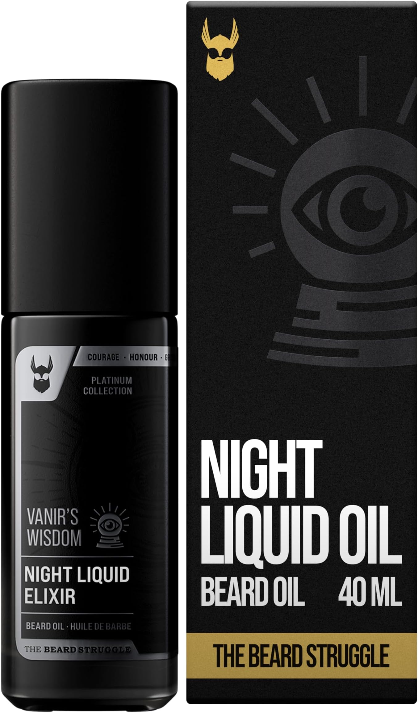 The Beard Struggle Night Liquid Elixir Beard Oil - Platinum Collection - Vanir's Wisdom (1.35 Fl oz) - Beard Oil for Men - Natural Blend for Softens, Moisturizing, & Healthier Beard Growth