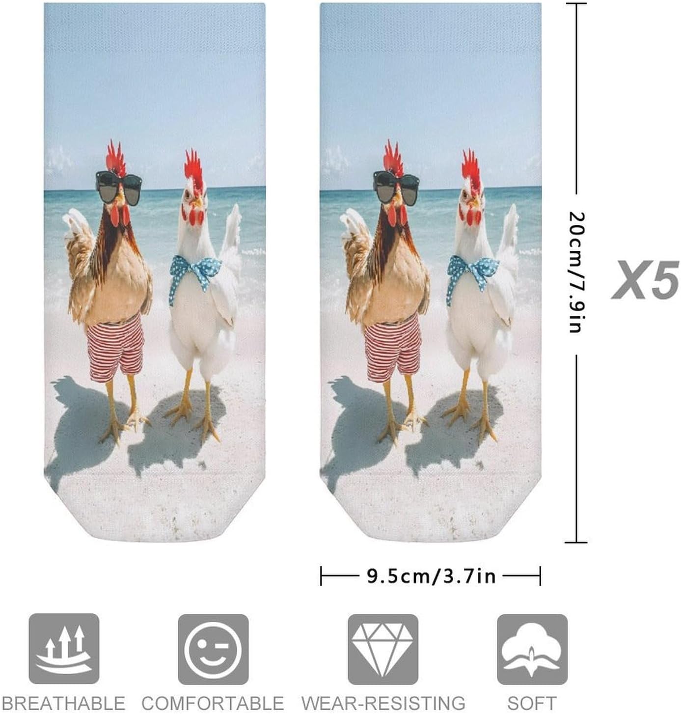 Two Chickens Beach 5 Pairs Low Cut Ankle Socks Casual Liner Sock No Show Invisible Socks for Men Women