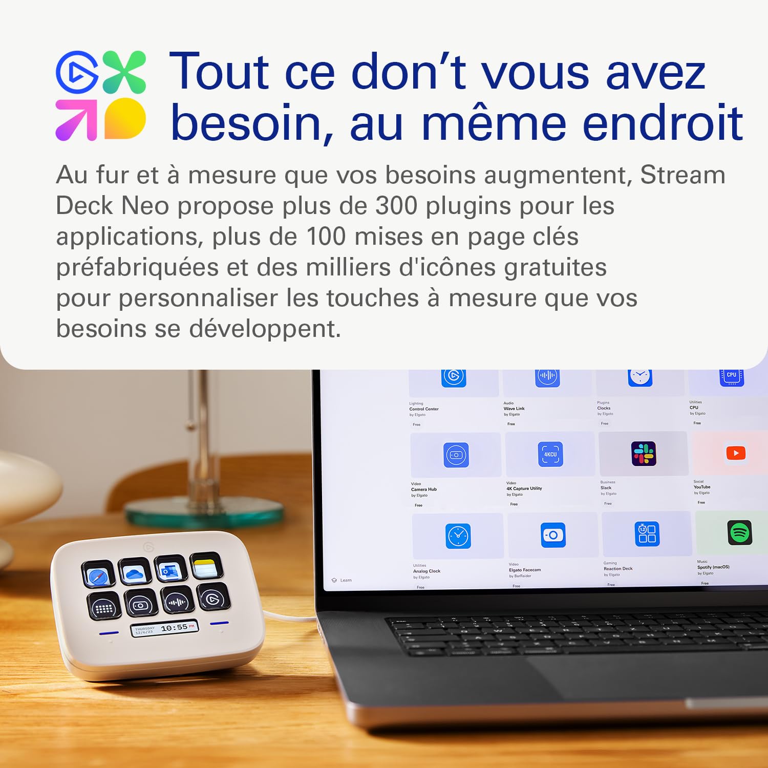 Elgato Stream Deck Neo, 8 touches personnalisables, 2 Touch Points | Word, Excel, Teams, Zoom, Spotify, glisser-déposer, Mac/PC