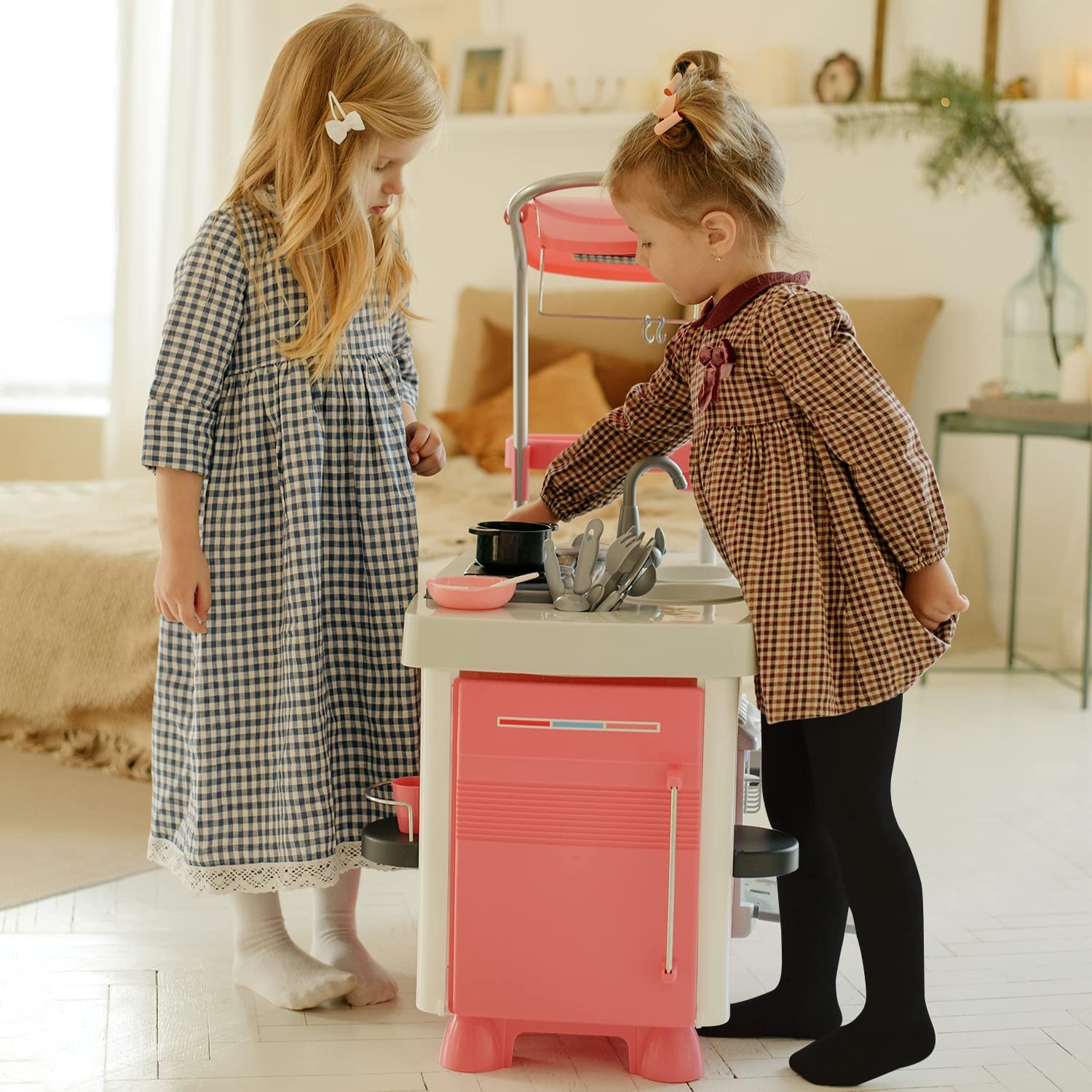 Lot de 4 paires de collants pour bébé fille - En coton - Noir - Blanc - Rose - Gris - 0-24 mois