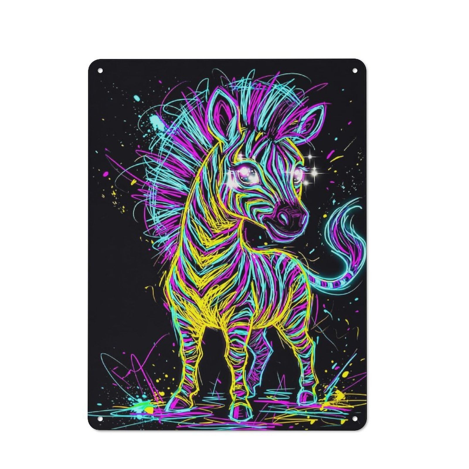 Metal Wall Sign 40x30cm Featuring Vibrant Neon Zebra Graffiti for Living Room Wall, for Feature Wall Decorators