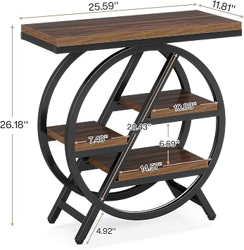 Tribesigns End Table for Living Room, 3-Tier Narrow Side Table with Storage, Wood Sofa Side Table with Geometric Metal Frame, Industrial Nightstand and Bedside Table for Bedroom