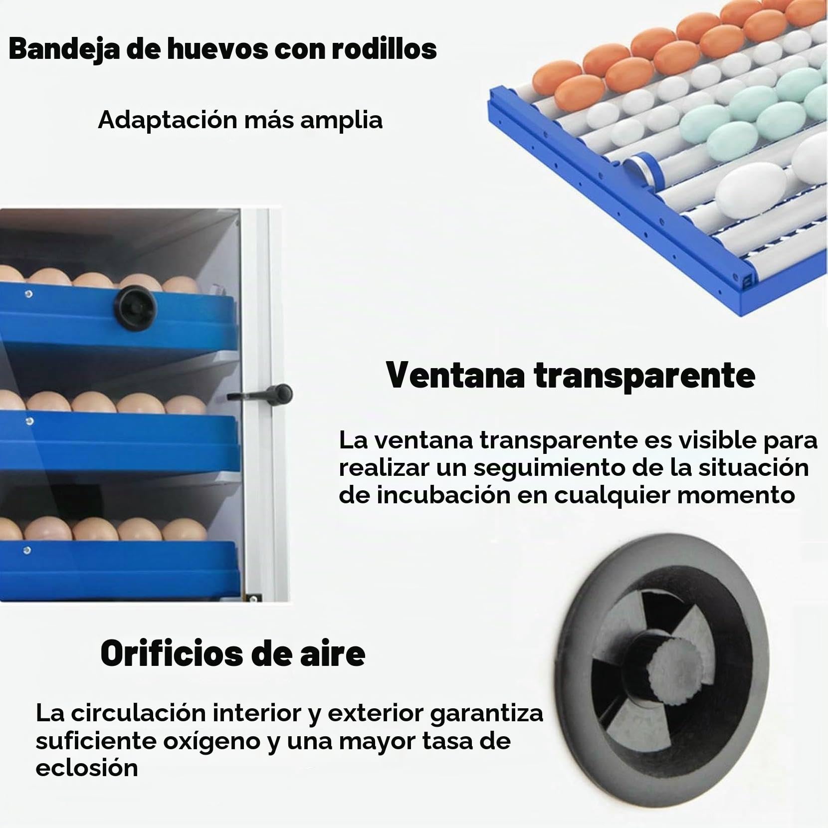 Incubadora De 136/204/372/340 Huevos con Volteador AutomáTico Y AdicióN AutomáTica De Agua, Control De Humedad Y Temperatura, FuncióN WiFi, Osciloscopio Integrado, para Aves De Corral 136Eggs