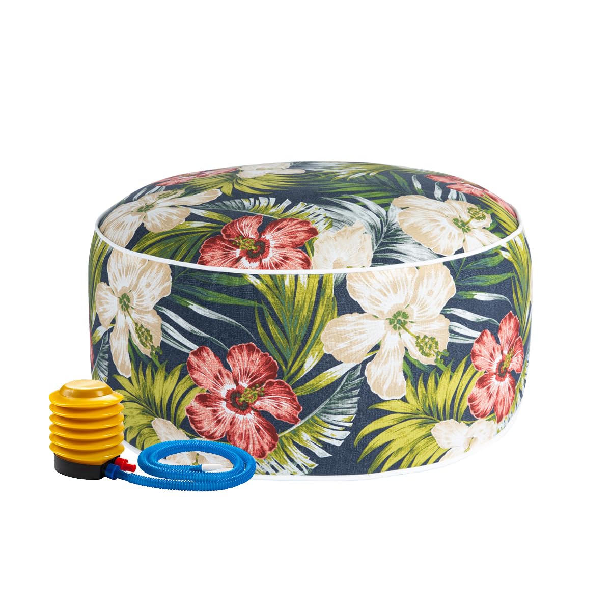 Magpie Fabrics Indoor/Outdoor Inflatable Stool Ottoman Pouf, Water Repellent Round Footrest Footstool with Foot Pump D20 xH9, Portable for Patio