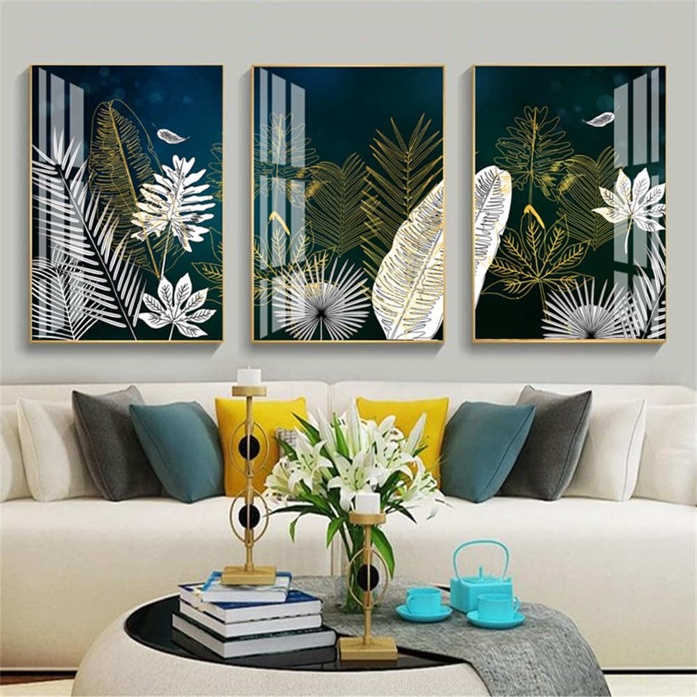 WBYZAC Art Prints-Golden White Lines Leaf Abstract Poster Botanical Canvas Print Nordic Painting Picture Modern Bedroom Kitchen Home Decoration-50 * 60cm*3PCS (No Frame)