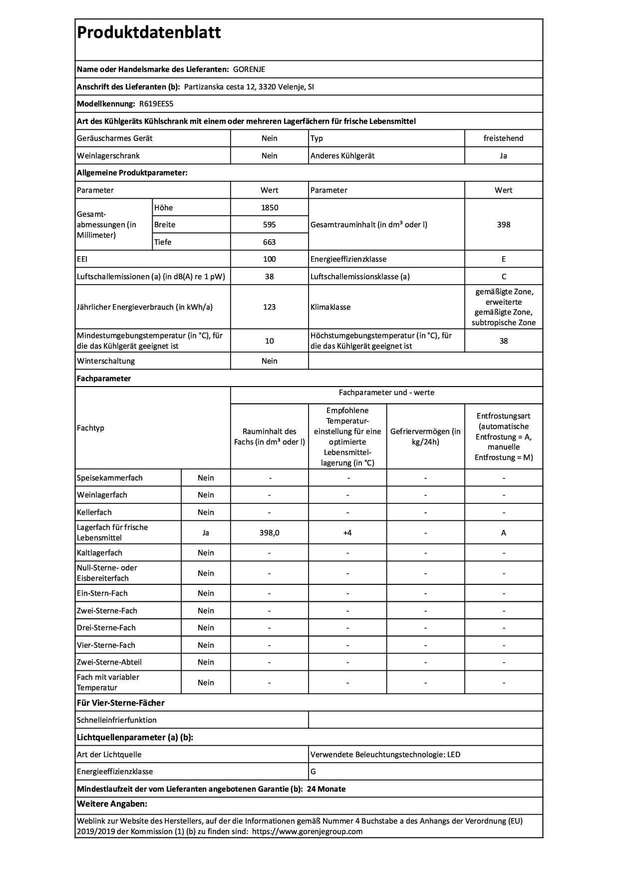 Gorenje R619 EES5 - Réfrigérateur 398L - 185cm - Refroidissement Dynamique - Inox/Argent